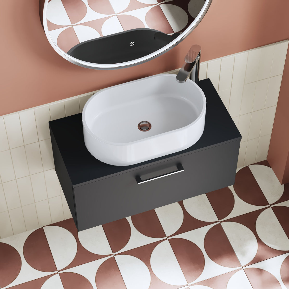 Modern Splash 800mm Soft Black 1 Drawer Wall Hung Vanity Unit With Co-ordinating Worktop