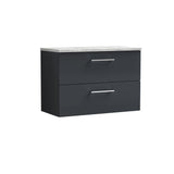 Modern Splash 805mm Soft Black 2 Drawer Wall Hung Vanity Unit With Bellato Grey Worktop
