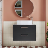 Modern Splash 805mm Soft Black 2 Drawer Wall Hung Vanity Unit With Bellato Grey Worktop