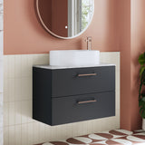 Modern Splash 805mm Soft Black 2 Drawer Wall Hung Vanity Unit With Bellato Grey Worktop