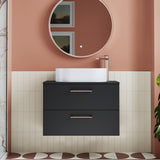 Modern Splash 800mm Soft Black 2 Drawer Wall Hung Vanity Unit With Co-ordinating Worktop