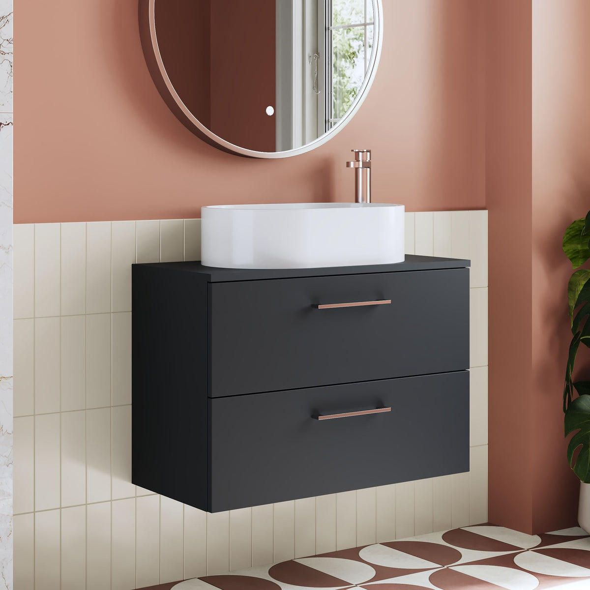 Modern Splash 800mm Soft Black 2 Drawer Wall Hung Vanity Unit With Co-ordinating Worktop