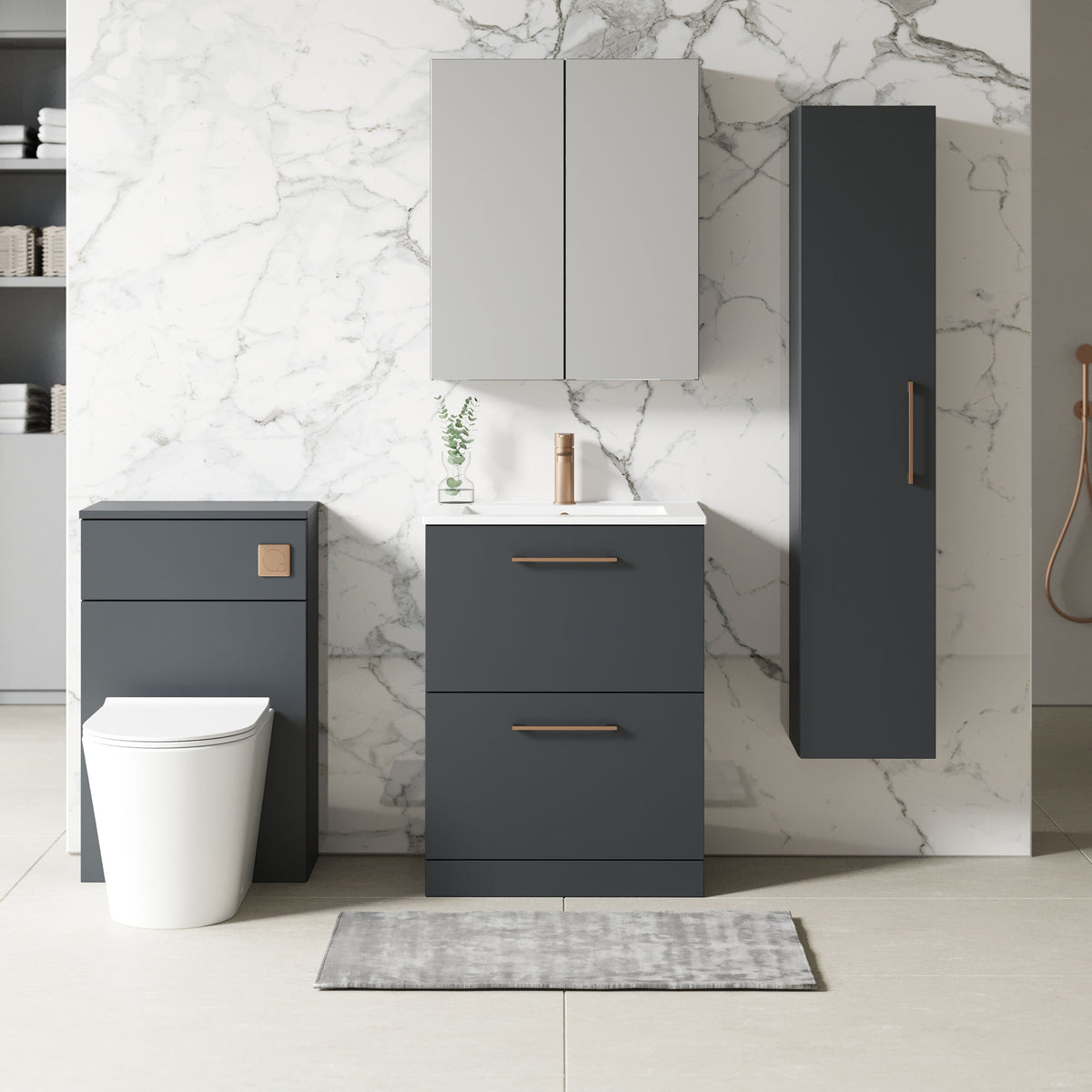 Modern Splash 600mm Soft Black 2 Drawer Floor Standing Vanity Unit With Minimalist Basin