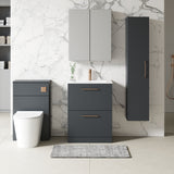 Modern Splash 600mm Soft Black 2 Drawer Floor Standing Vanity Unit With Minimalist Basin