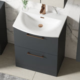 Modern Splash 600mm Soft Black 2 Drawer Floor Standing Vanity Unit With Curved Basin