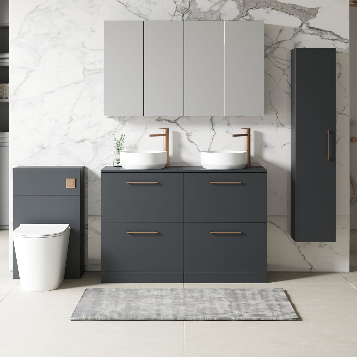 Modern Splash 1200mm Soft Black 4 Drawer Floor Standing Vanity Unit With Co-ordinating Worktop
