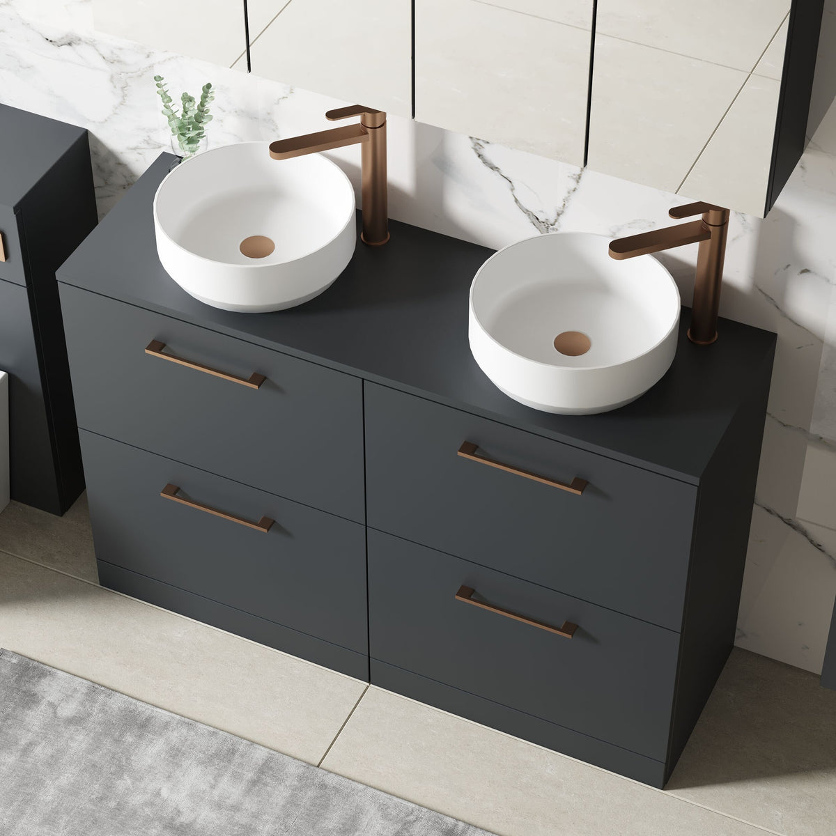 Modern Splash 1200mm Soft Black 4 Drawer Floor Standing Vanity Unit With Co-ordinating Worktop