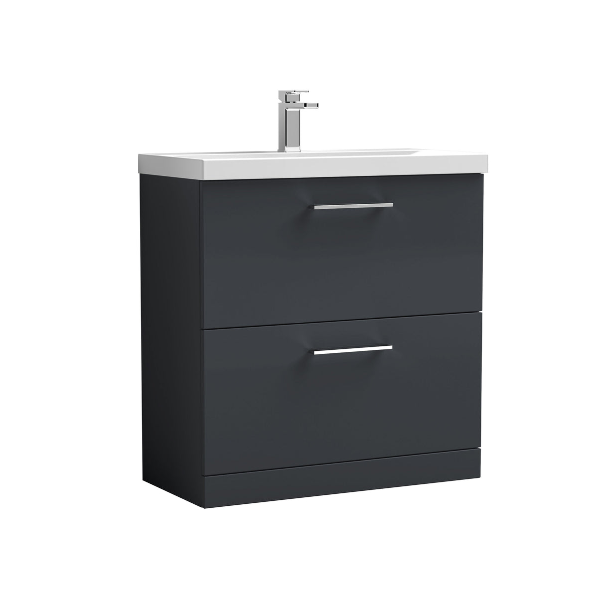 Modern Splash 800mm Soft Black 2 Drawer Floor Standing Vanity Unit With Mid-Edge Basin
