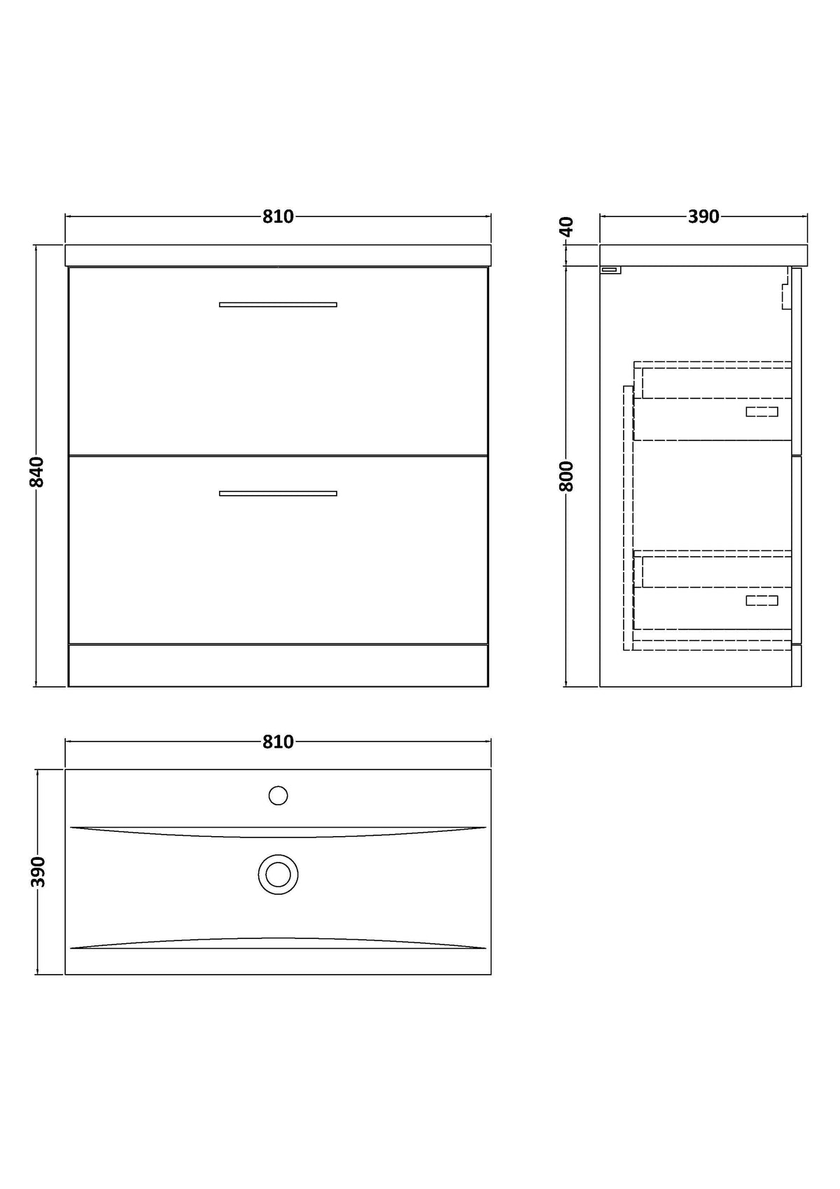 Modern Splash 800mm Soft Black 2 Drawer Floor Standing Vanity Unit With Mid-Edge Basin