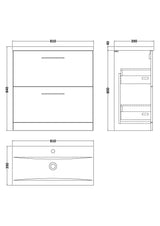 Modern Splash 800mm Soft Black 2 Drawer Floor Standing Vanity Unit With Mid-Edge Basin