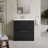 Modern Splash 800mm Soft Black 2 Drawer Floor Standing Vanity Unit With Mid-Edge Basin