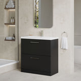 Modern Splash 800mm Soft Black 2 Drawer Floor Standing Vanity Unit With Mid-Edge Basin