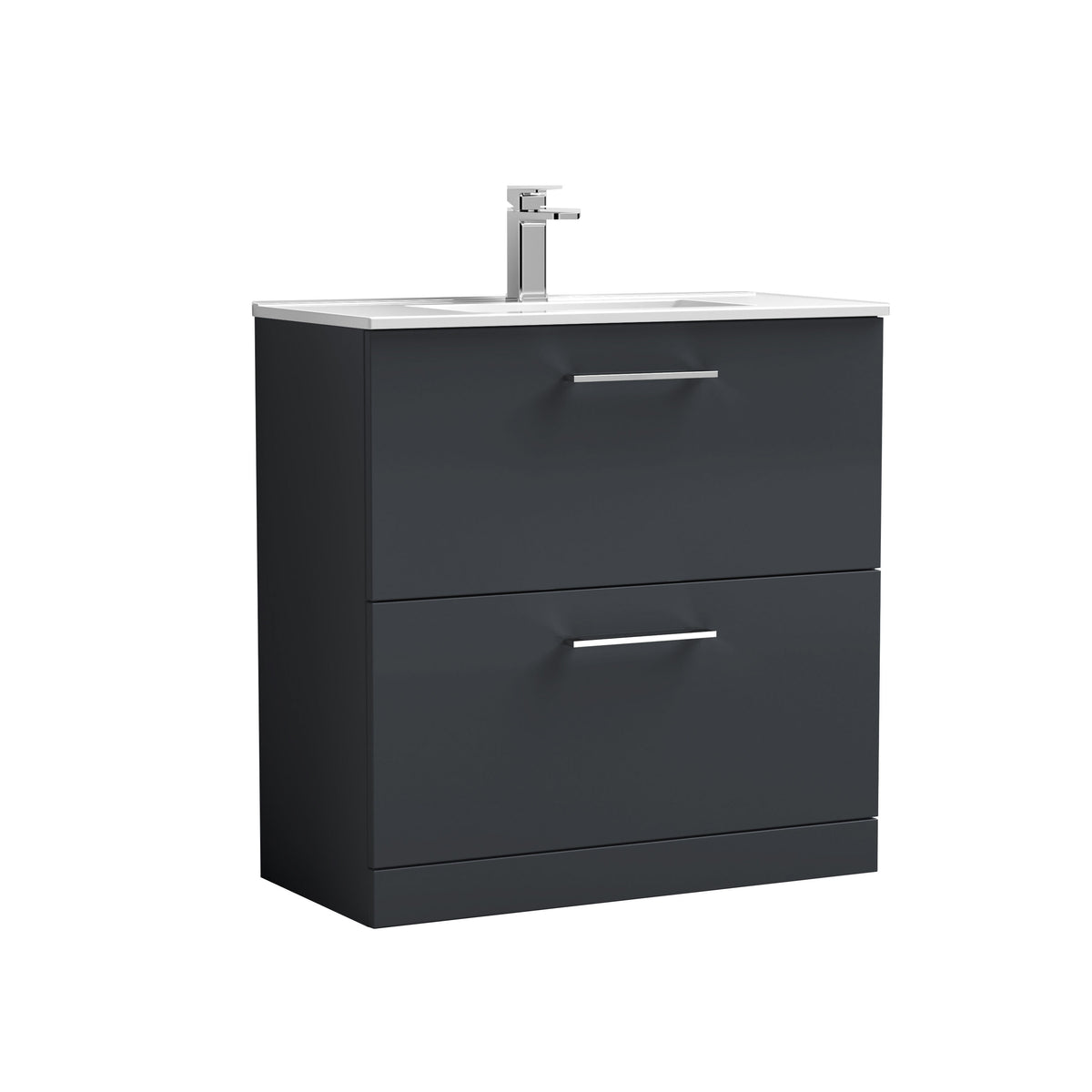 Modern Splash 800mm Soft Black 2 Drawer Floor Standing Vanity Unit With Minimalist Basin