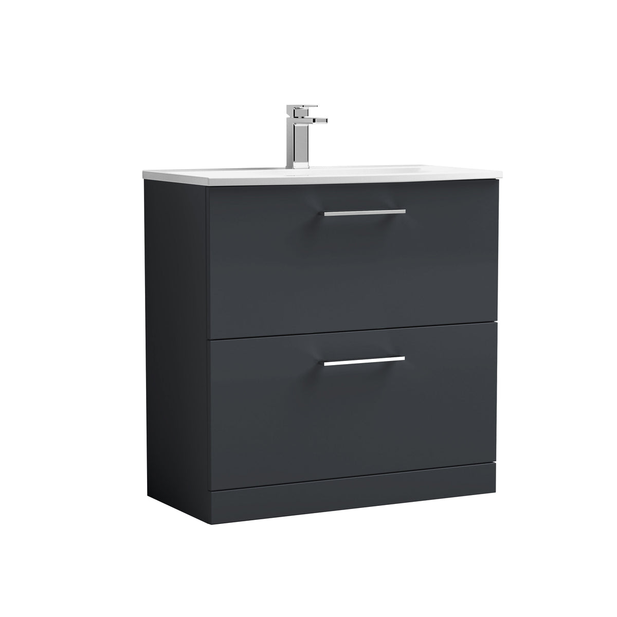 Modern Splash 800mm Soft Black 2 Drawer Floor Standing Vanity Unit With Curved Basin