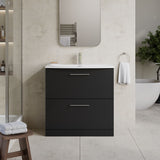 Modern Splash 800mm Soft Black 2 Drawer Floor Standing Vanity Unit With Curved Basin