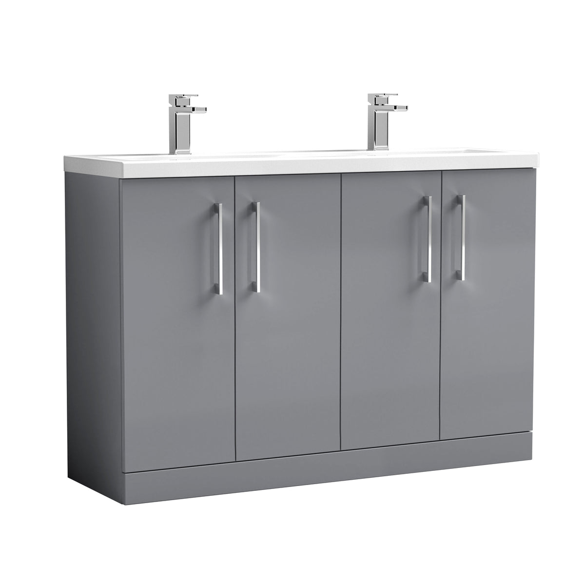 Modern Splash 1200mm Satin Grey 4 Door Floor Standing Vanity Unit With 2 Tap Hole Ceramic Basin