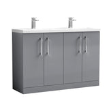 Modern Splash 1200mm Satin Grey 4 Door Floor Standing Vanity Unit With 2 Tap Hole Ceramic Basin
