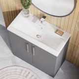 Modern Splash 800mm Satin Grey 2 Door Floor Standing Vanity Unit With Mid-Edge Basin
