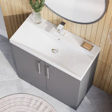 Modern Splash 800mm Satin Grey 2 Door Floor Standing Vanity Unit With Thin Edge Basin