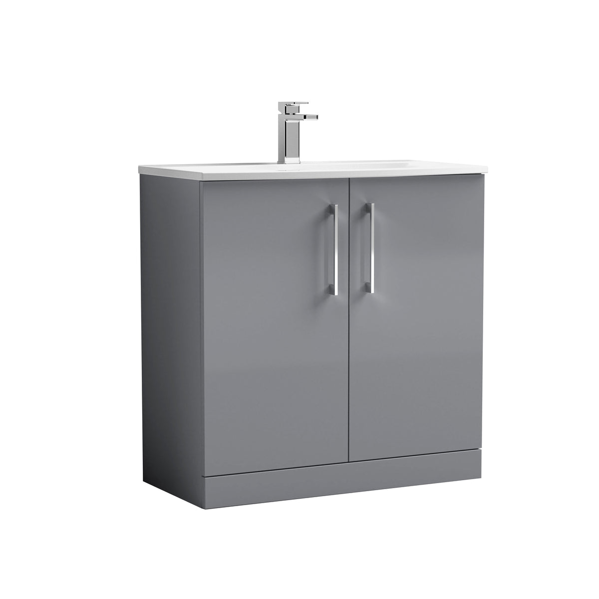 Modern Splash 800mm Satin Grey 2 Door Floor Standing Vanity Unit With Curved Basin