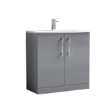 Modern Splash 800mm Satin Grey 2 Door Floor Standing Vanity Unit With Curved Basin