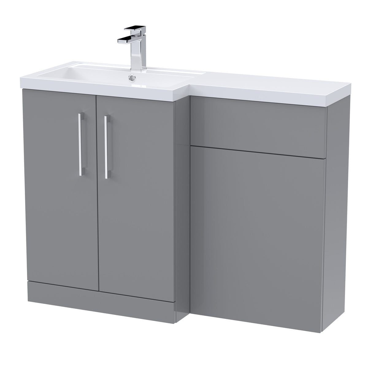Modern Splash 1100mm Satin Grey 2 Door Floor Standing Left-Hand Combination Unit With Polymarble Basin