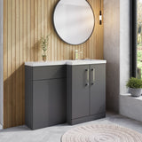 Modern Splash 1100mm Satin Grey 2 Door Floor Standing Right-Hand Combination Unit With Polymarble Basin
