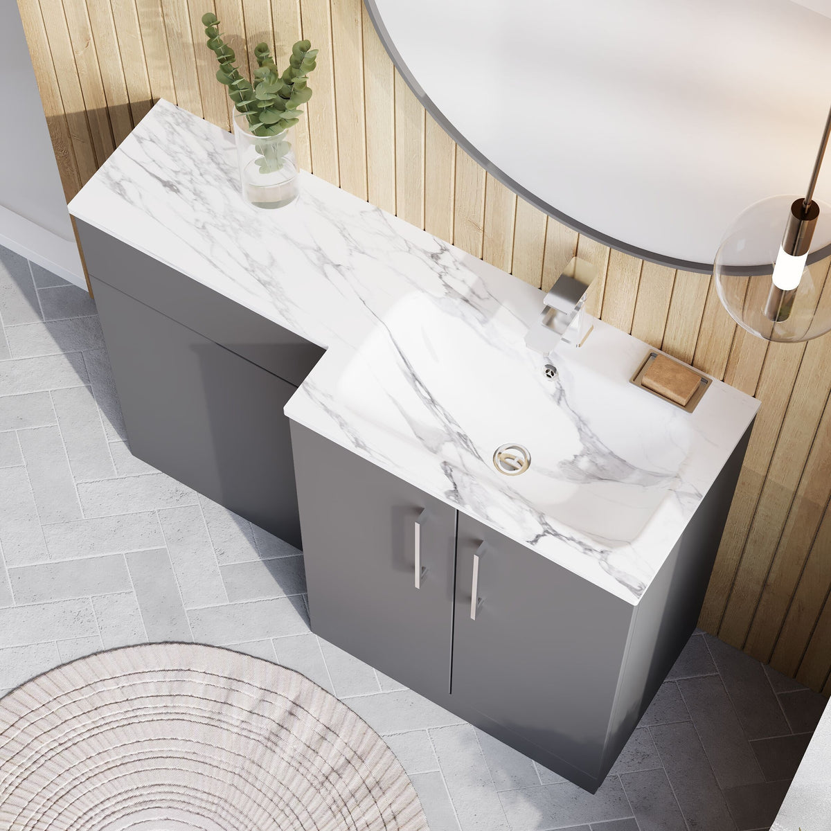 Modern Splash 1100mm Satin Grey 2 Door Floor Standing Right-Hand Combination Unit With Stone Basin