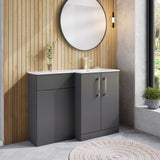 Modern Splash 1100mm Satin Grey 2 Door Floor Standing Right-Hand Combination Unit With Stone Basin