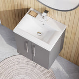 Modern Splash 500mm Satin Grey 2 Door Wall Hung Vanity Unit With Mid-Edge Basin