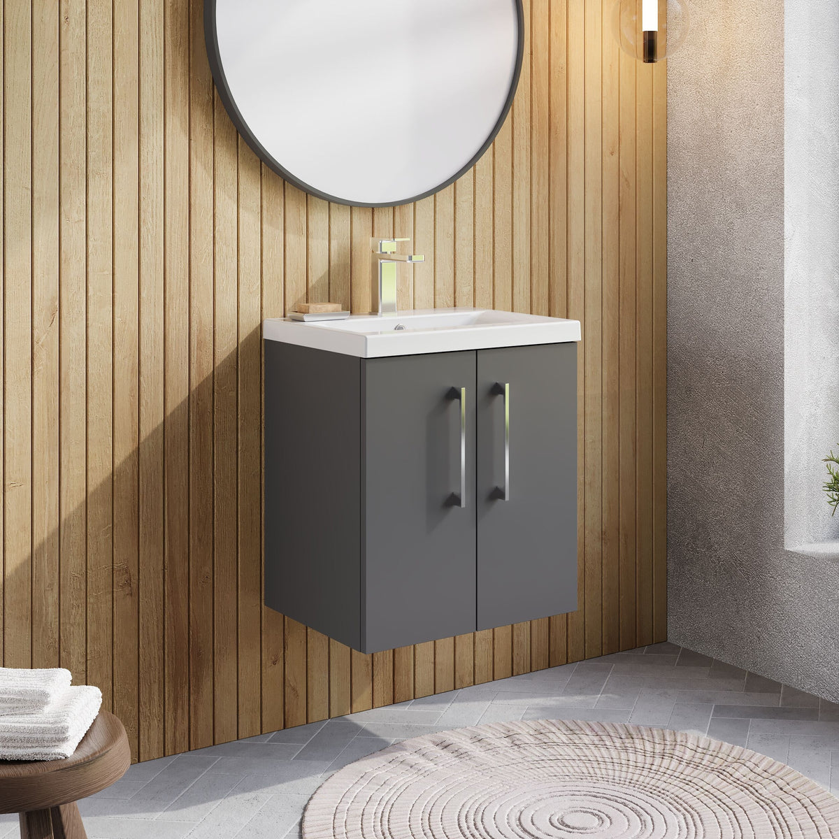 Modern Splash 500mm Satin Grey 2 Door Wall Hung Vanity Unit With Mid-Edge Basin