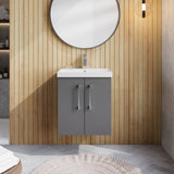 Modern Splash 500mm Satin Grey 2 Door Wall Hung Vanity Unit With Thin Edge Basin