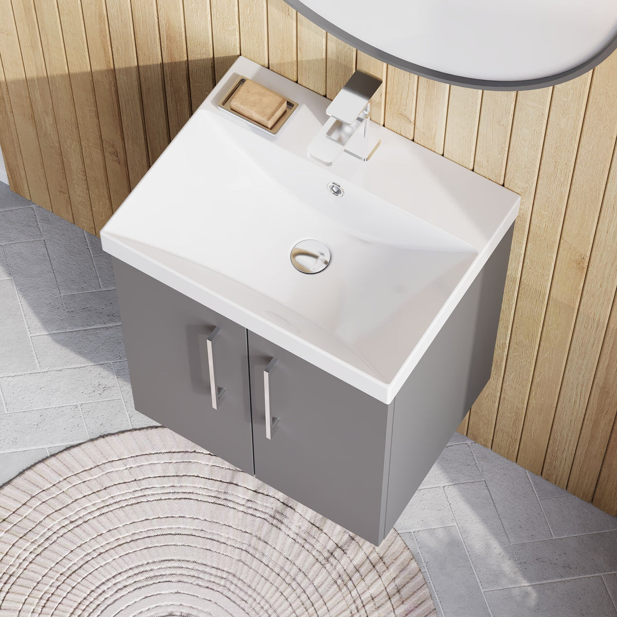 Modern Splash 500mm Satin Grey 2 Door Wall Hung Vanity Unit With Thin Edge Basin