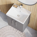Modern Splash 500mm Satin Grey 2 Door Wall Hung Vanity Unit With Thin Edge Basin
