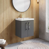 Modern Splash 500mm Satin Grey 2 Door Wall Hung Vanity Unit With Thin Edge Basin