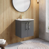 Modern Splash 500mm Satin Grey 2 Door Wall Hung Vanity Unit With Curved Basin