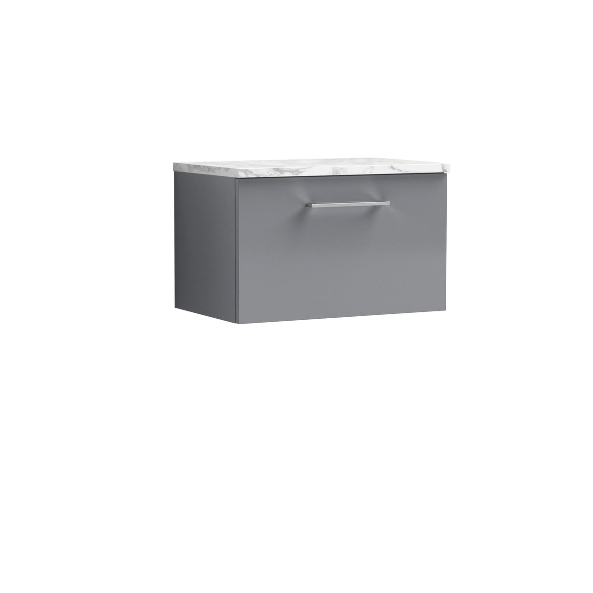 Modern Splash 600mm Satin Grey 1 Drawer Wall Hung Vanity Unit With Carrara Laminate Worktop