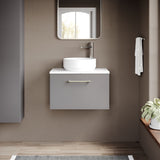 Modern Splash 600mm Satin Grey 1 Drawer Wall Hung Vanity Unit With Carrara Laminate Worktop