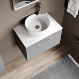 Modern Splash 600mm Satin Grey 1 Drawer Wall Hung Vanity Unit With Carrara Laminate Worktop
