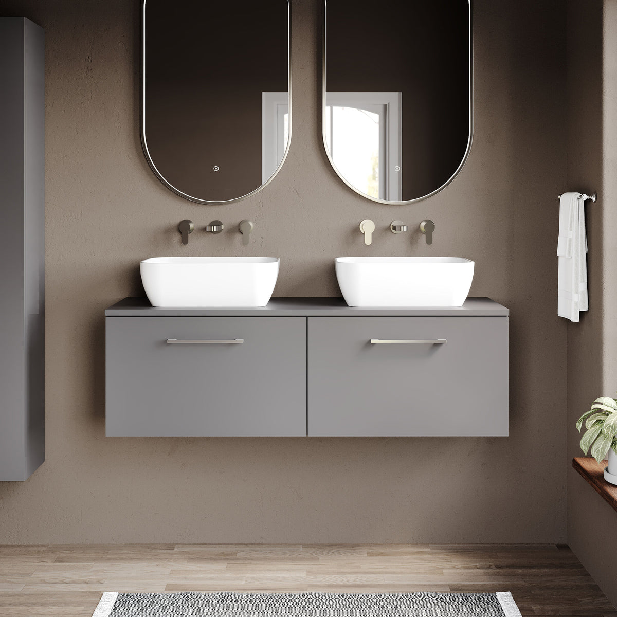 Modern Splash 1200mm Slate Grey  2 Drawer Wall Hung Vanity Unit With Co-ordinating Worktop