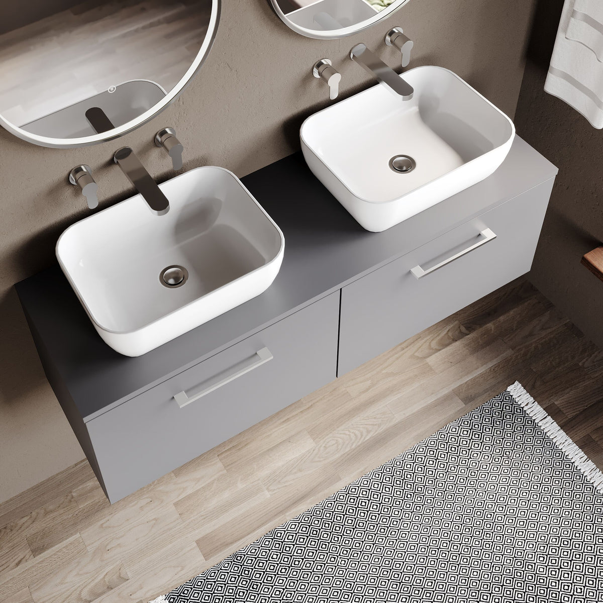 Modern Splash 1200mm Slate Grey  2 Drawer Wall Hung Vanity Unit With Co-ordinating Worktop