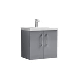 Modern Splash 600mm Satin Grey 2 Door Wall Hung Vanity Unit With Mid-Edge Basin