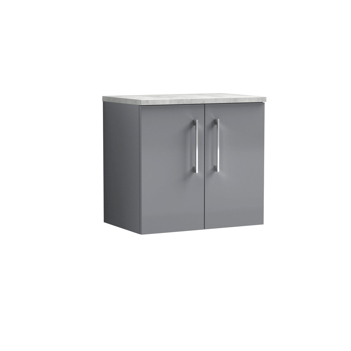 Modern Splash 600mm Satin Grey   2 Door Wall Hung Vanity Unit With Bellato Grey Worktop