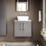 Modern Splash 600mm Satin Grey   2 Door Wall Hung Vanity Unit With Bellato Grey Worktop