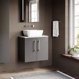 Modern Splash 600mm Satin Grey   2 Door Wall Hung Vanity Unit With Bellato Grey Worktop
