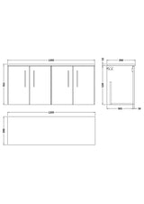 Modern Splash 1200mm Satin Grey  2 Door Wall Hung With Carrara Laminate Worktop Vanity With Carrara Laminate Worktop