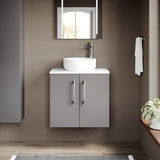 Modern Splash 600mm Satin Grey 2 Door Wall Hung Vanity Unit With Carrara Laminate Worktop