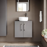 Modern Splash 600mm Satin Grey 2 Door Wall Hung Vanity Unit With Co-ordinating Worktop