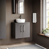 Modern Splash 600mm Satin Grey 2 Door Wall Hung Vanity Unit With Co-ordinating Worktop