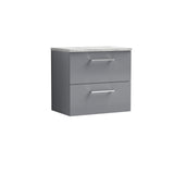 Modern Splash 600mm Satin Grey 2 Drawer Wall Hung  Vanity Unit With Bellato Grey Worktop